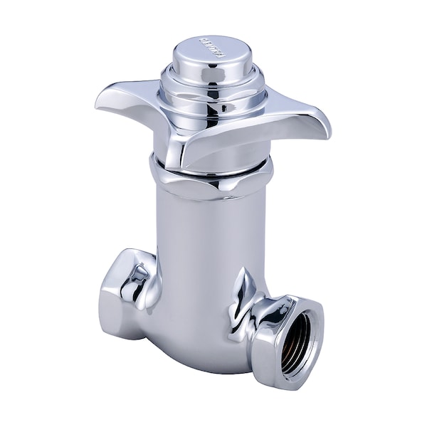Self-Close Straight Stop W/ Cross Handle, NPT, 1/2 in Connection, 4.25 in H x 2.88 in W, Chrome